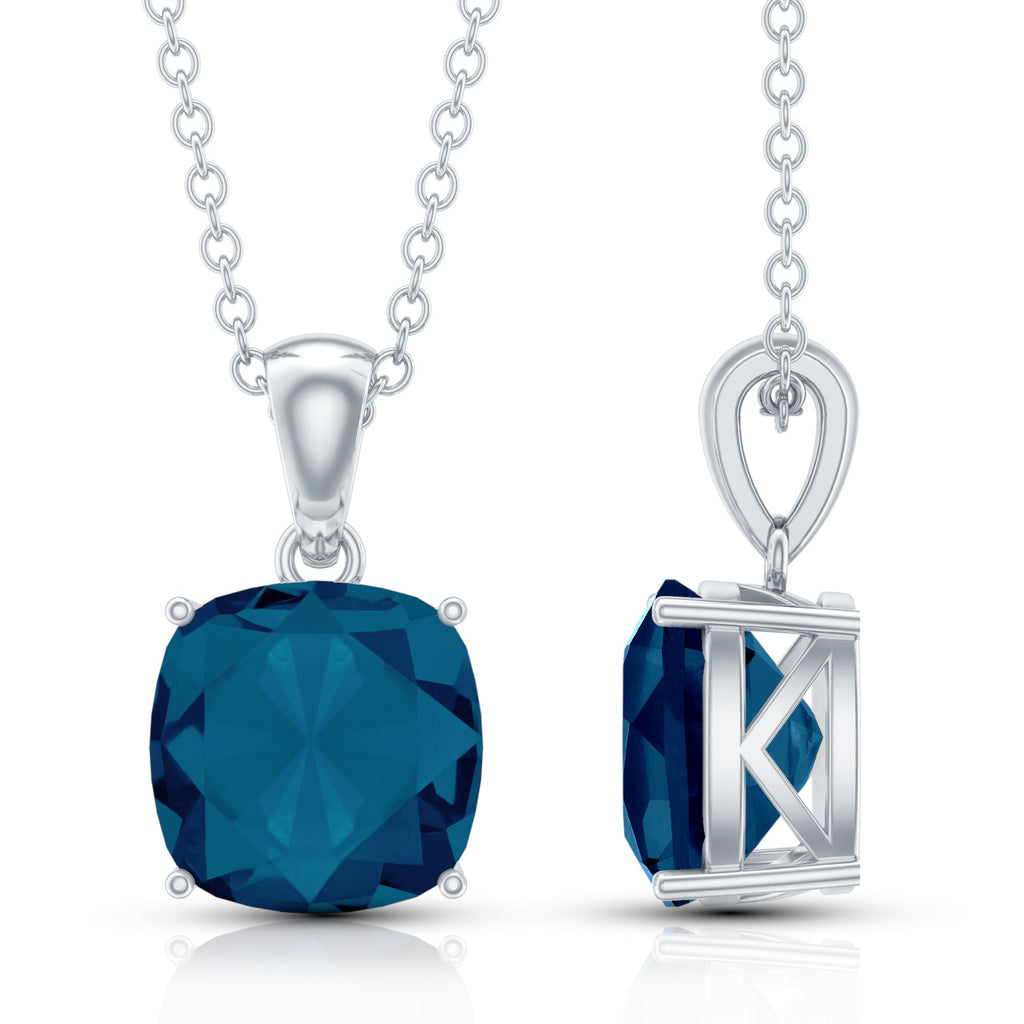 3 CT Cushion Cut London Blue Topaz Solitaire Pendant