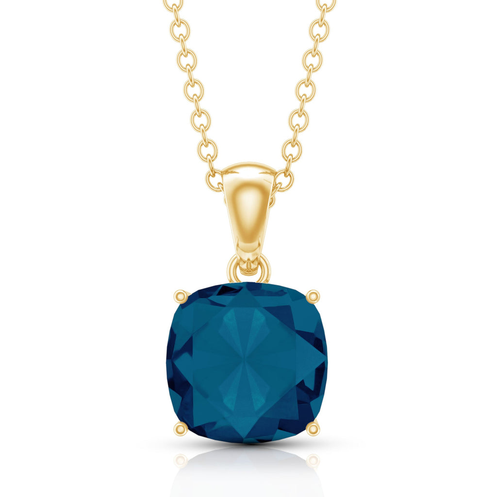 3 CT Cushion Cut London Blue Topaz Solitaire Pendant