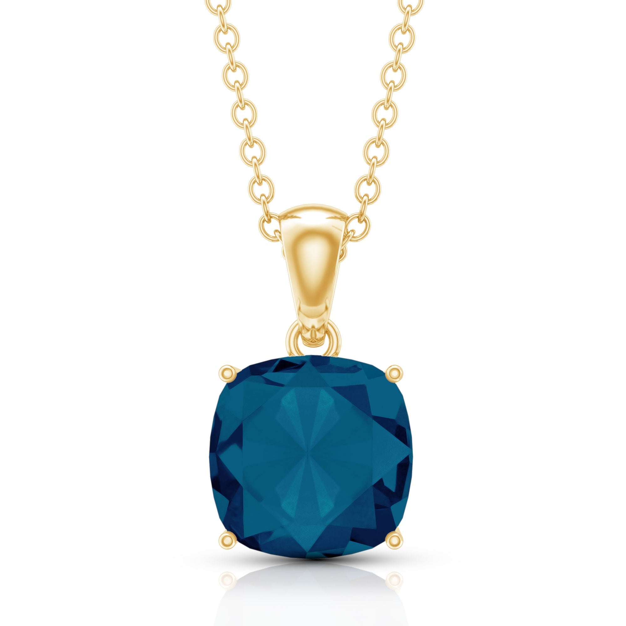 3 CT Cushion Cut London Blue Topaz Solitaire Pendant