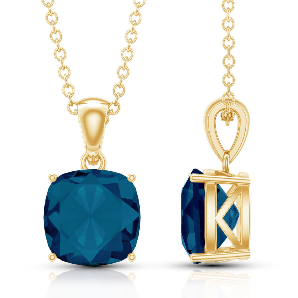 3 CT Cushion Cut London Blue Topaz Solitaire Pendant