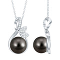 10MM Black Pearl and Diamond Bridal Pendant Necklace