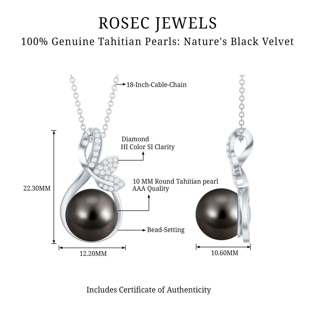 10MM Black Pearl and Diamond Bridal Pendant Necklace