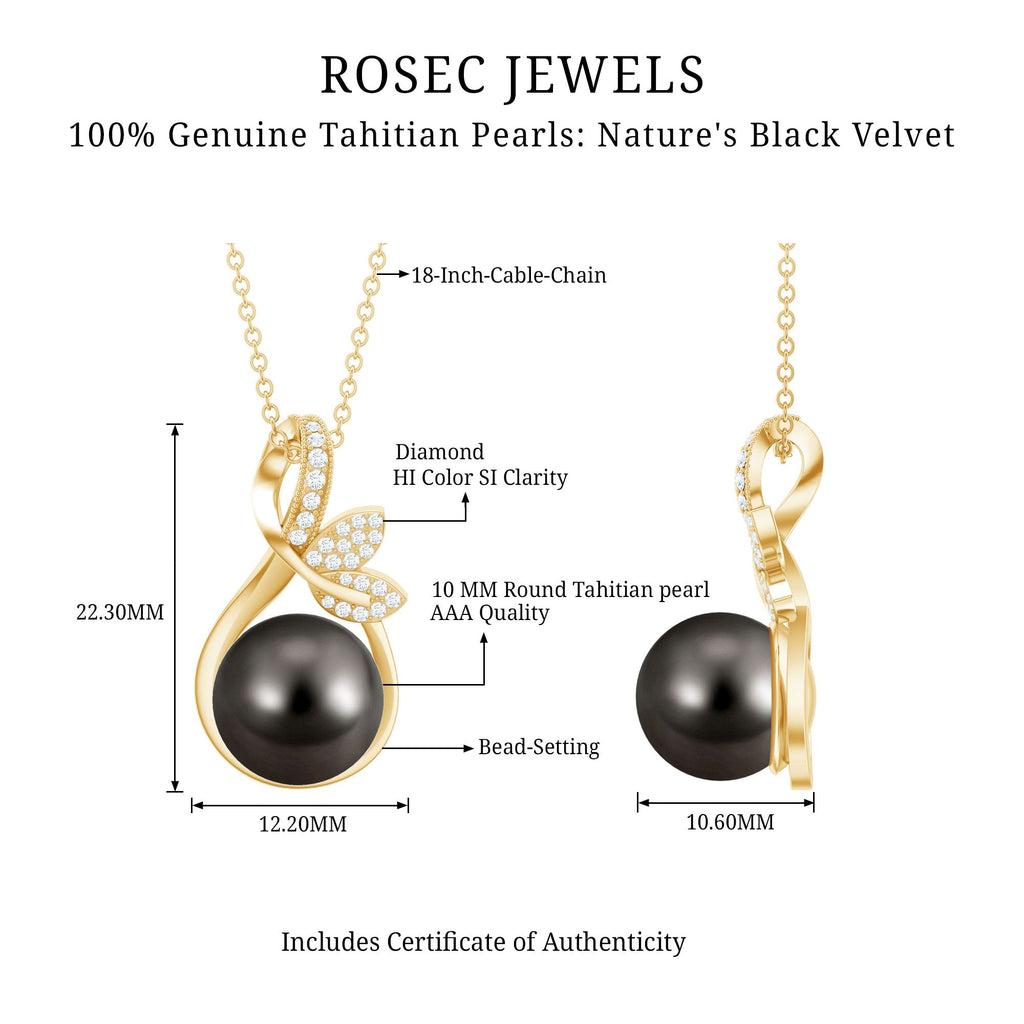 10MM Black Pearl and Diamond Bridal Pendant Necklace
