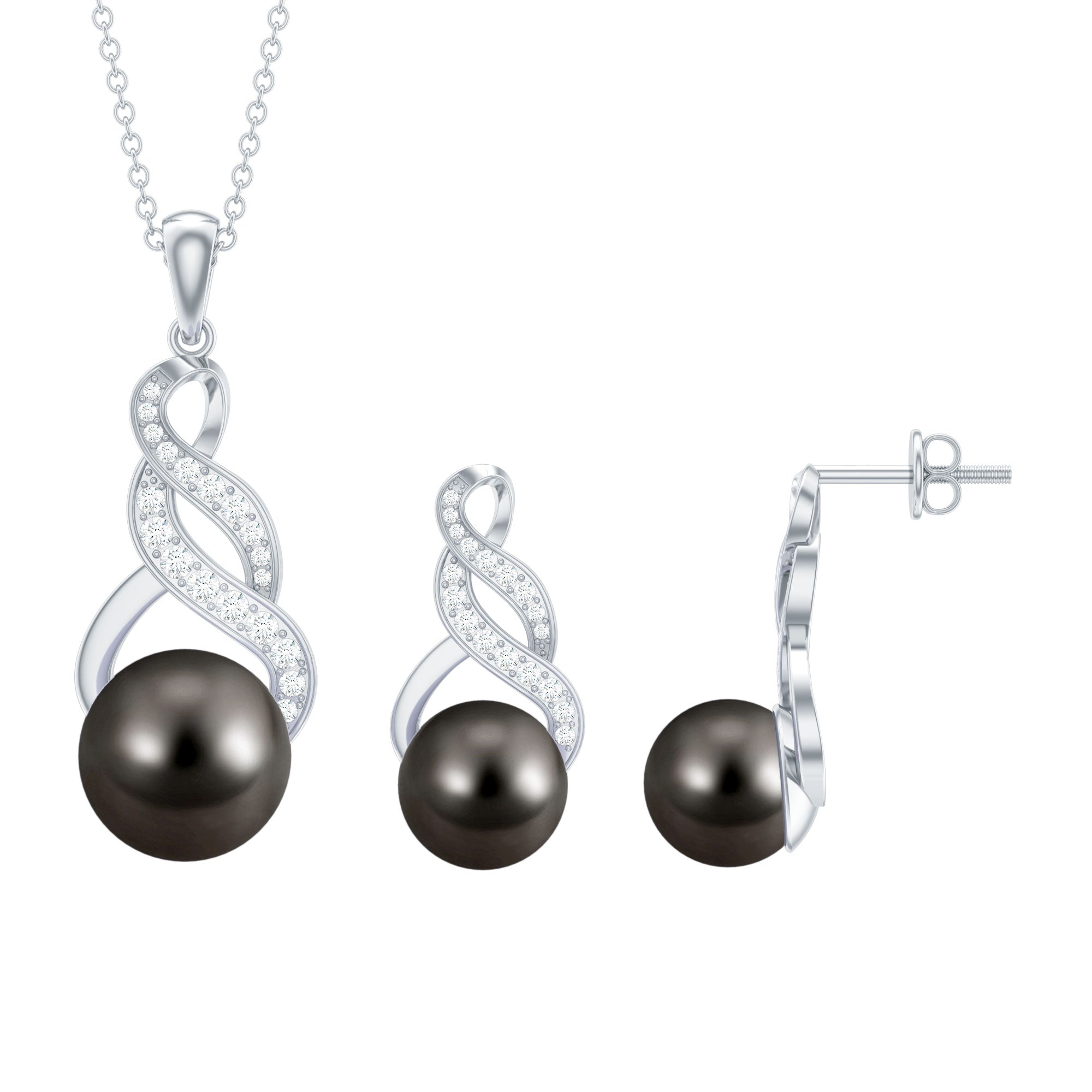 24.25 CT Natural Tahitian Pearl Bridal Infinity Drop Jewelry Set with Moissanite