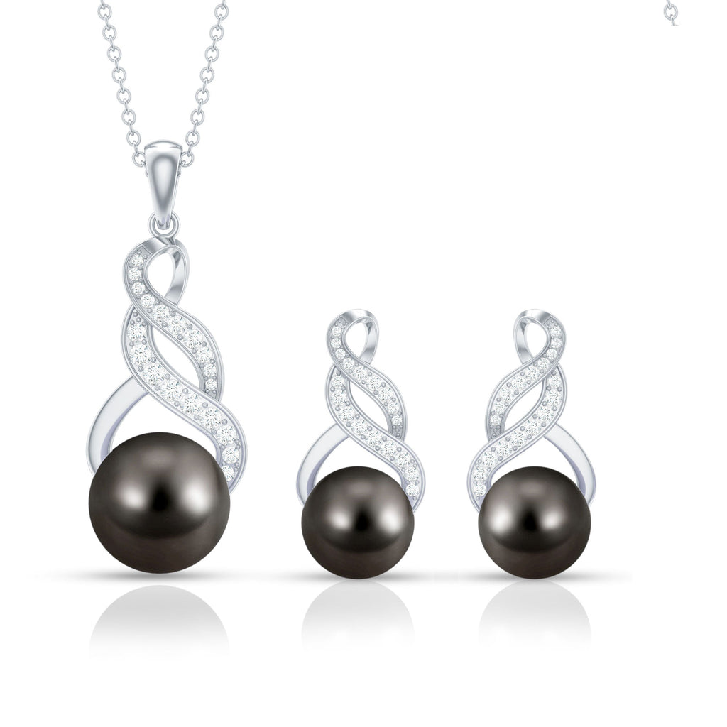 24.25 CT Natural Tahitian Pearl Bridal Infinity Drop Jewelry Set with Moissanite