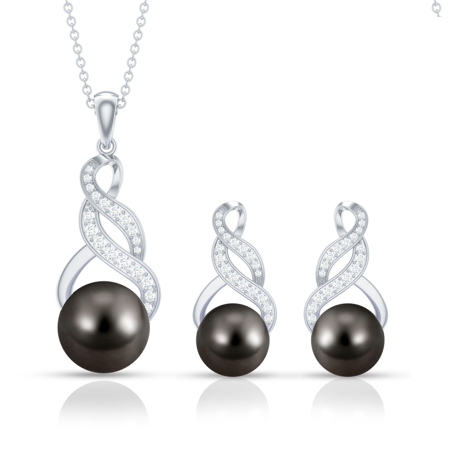 24.25 CT Natural Tahitian Pearl Bridal Infinity Drop Jewelry Set with Moissanite