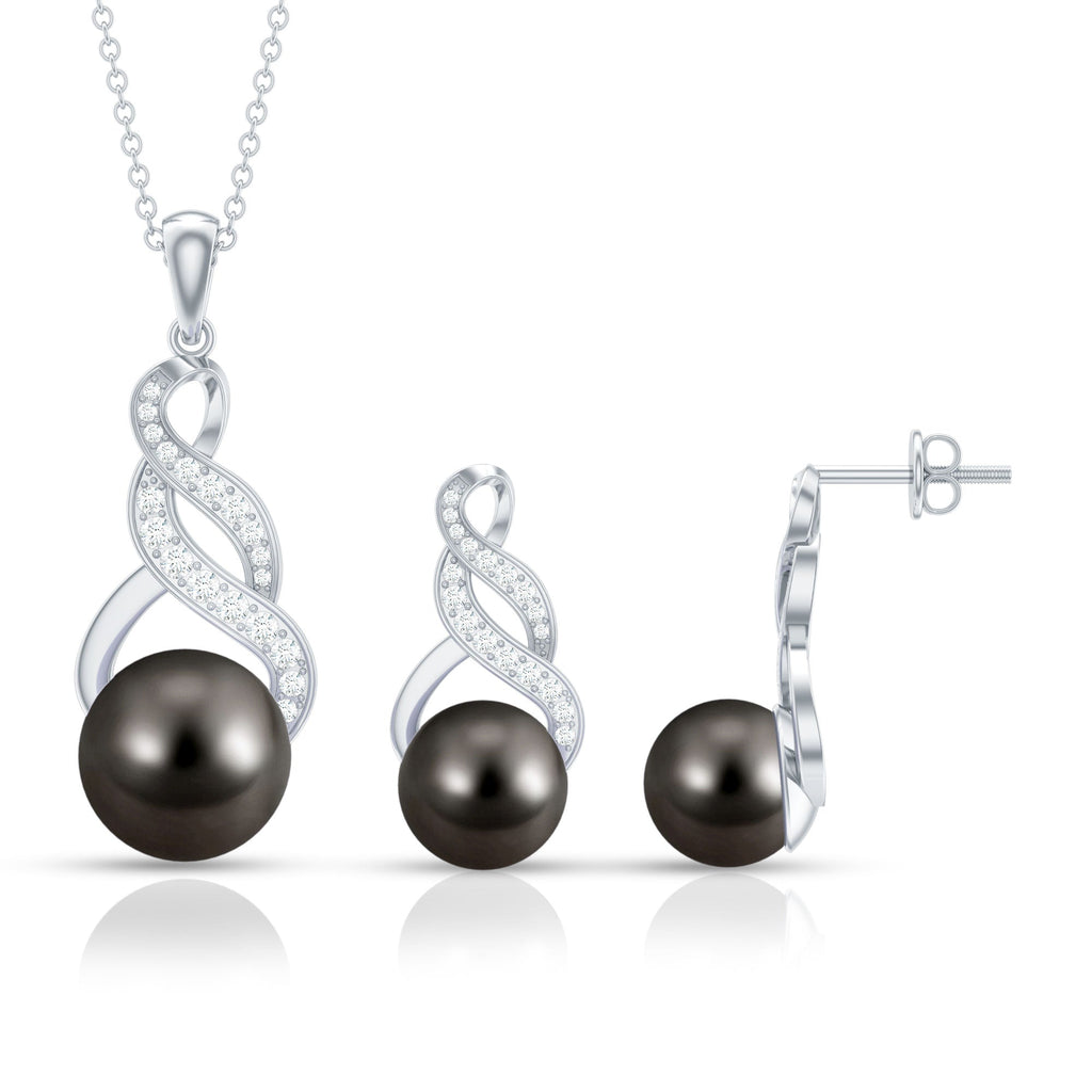 24.25 CT Natural Tahitian Pearl Bridal Infinity Drop Jewelry Set with Moissanite
