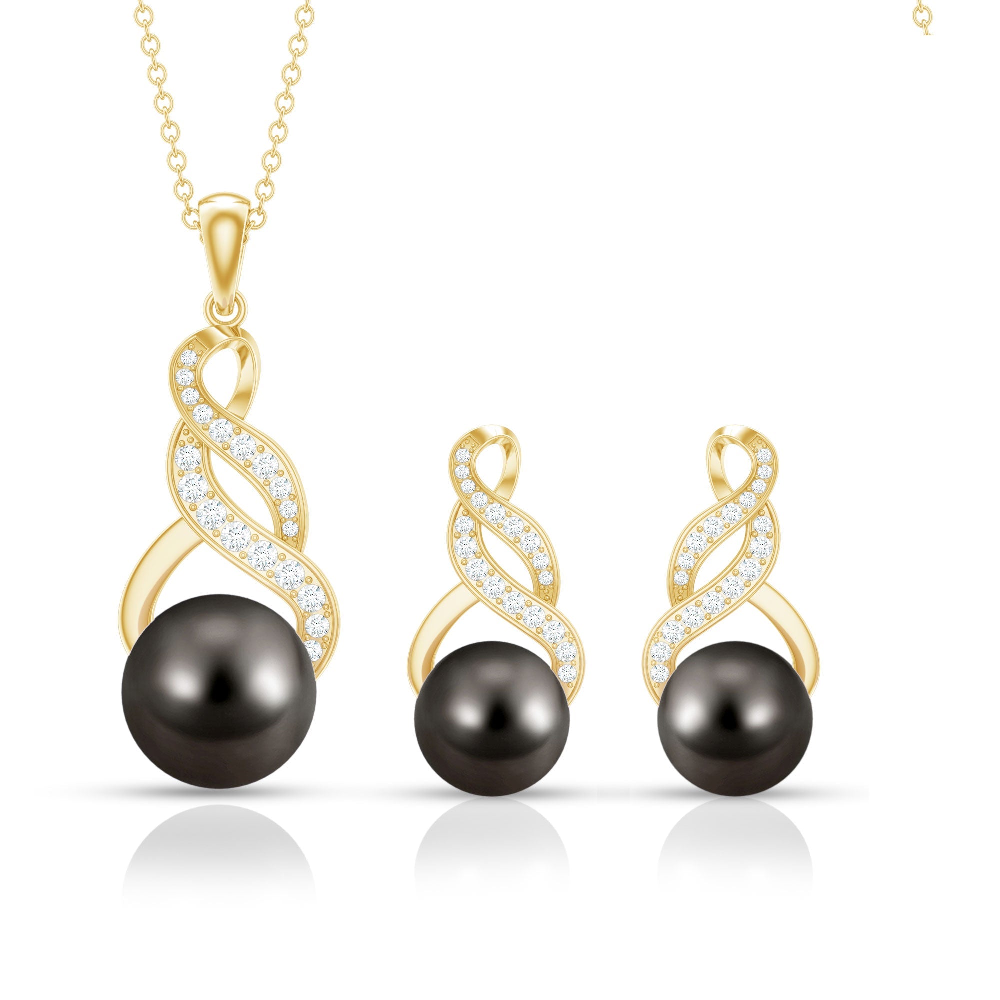 24.25 CT Natural Tahitian Pearl Bridal Infinity Drop Jewelry Set with Moissanite