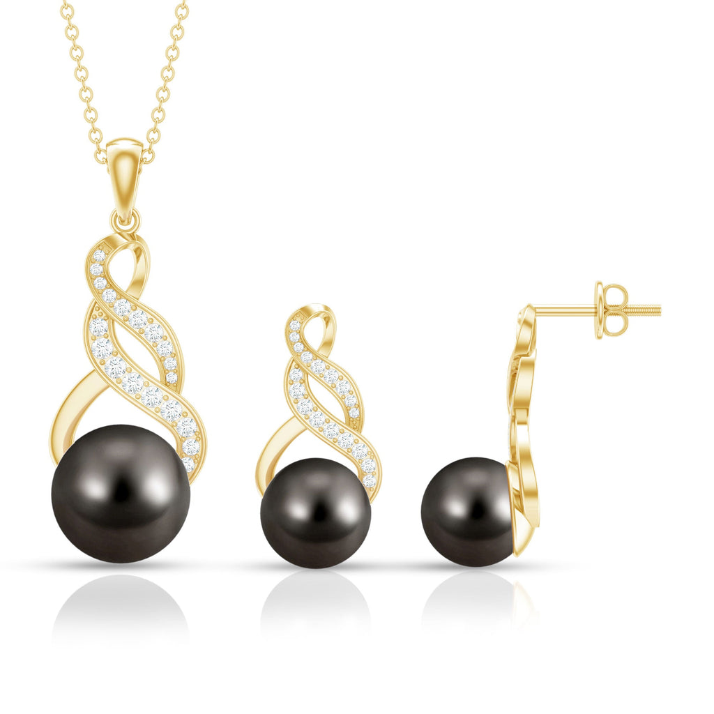 24.25 CT Natural Tahitian Pearl Bridal Infinity Drop Jewelry Set with Moissanite