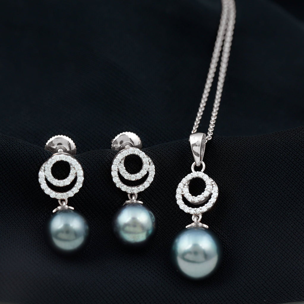 Genuine Tahitian Black Pearl Drop Jewelry Set with Certificate