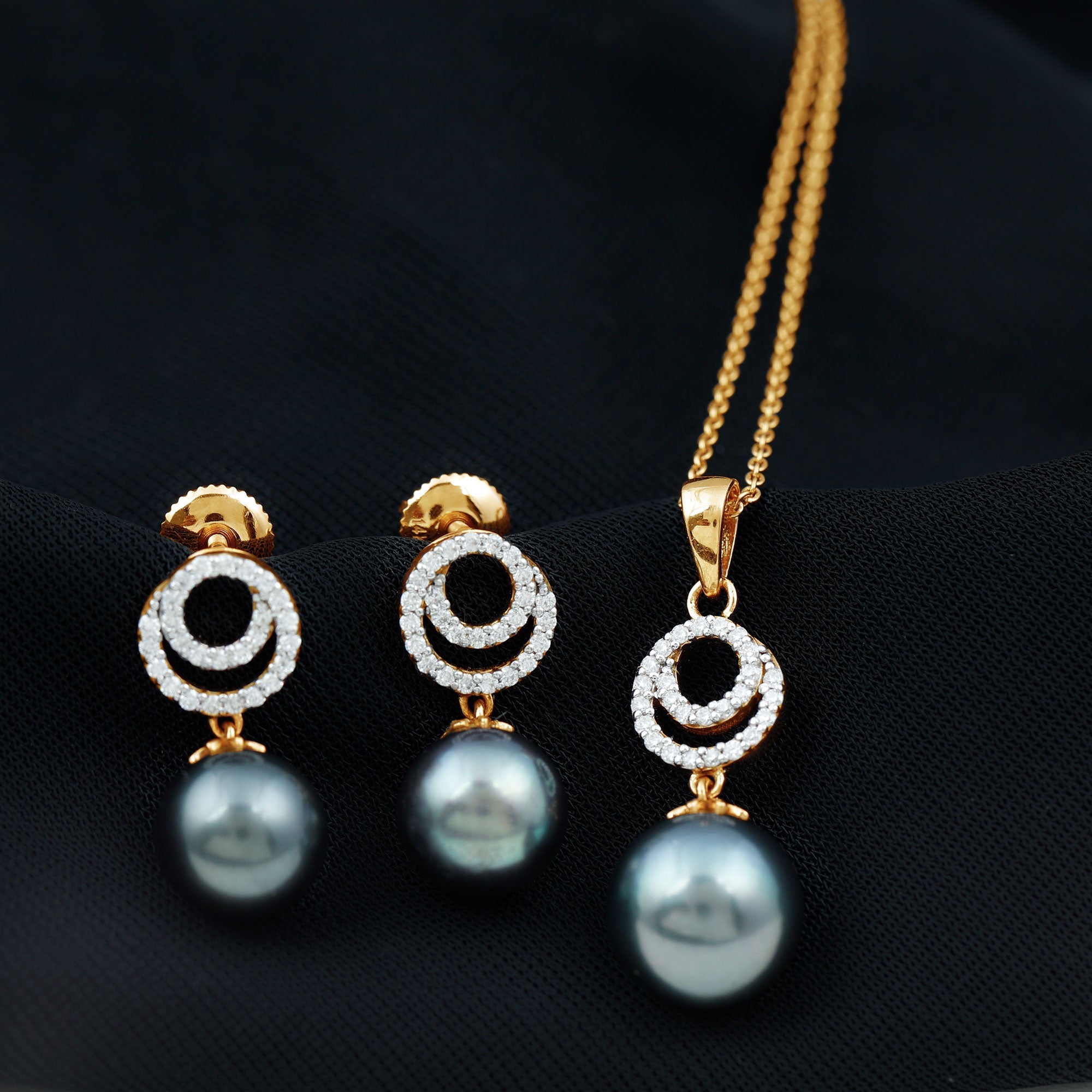 Genuine Tahitian Black Pearl Drop Jewelry Set with Certificate