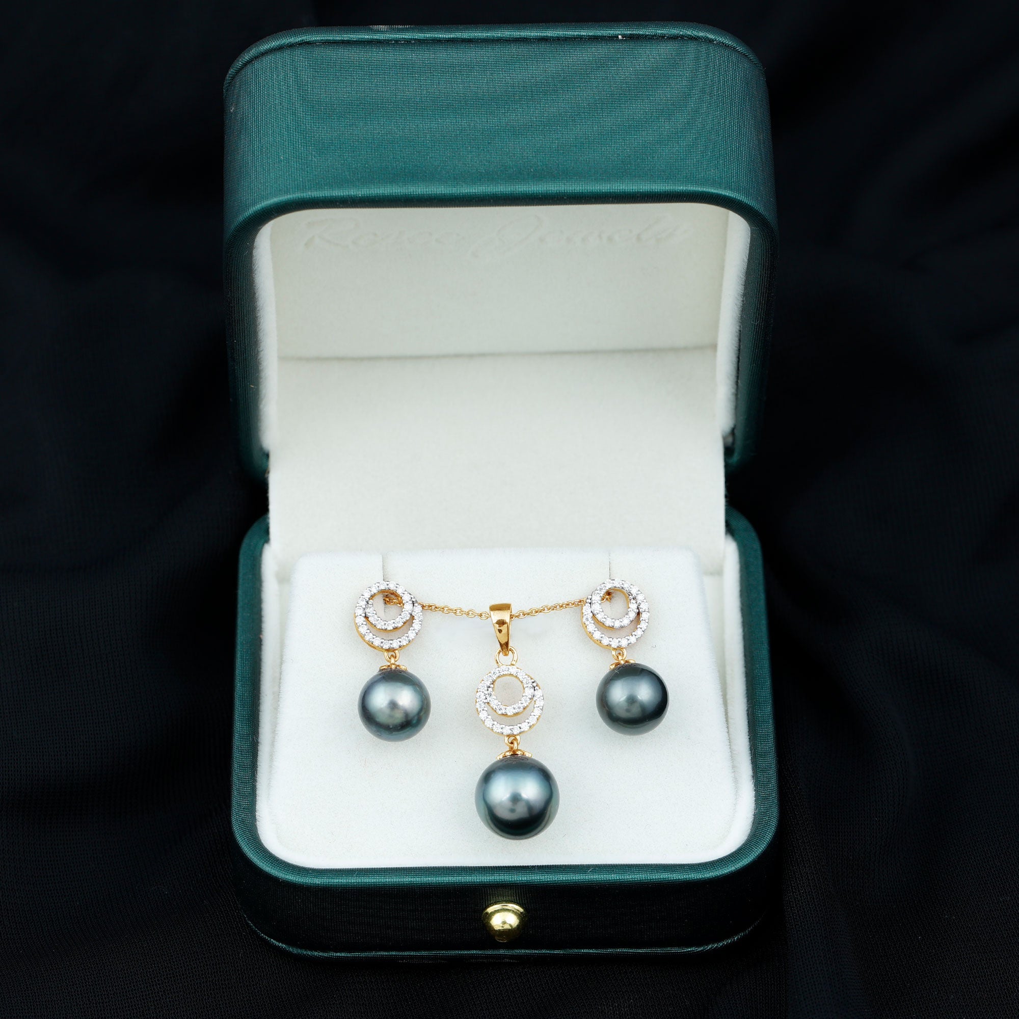 Genuine Tahitian Black Pearl Drop Jewelry Set with Certificate