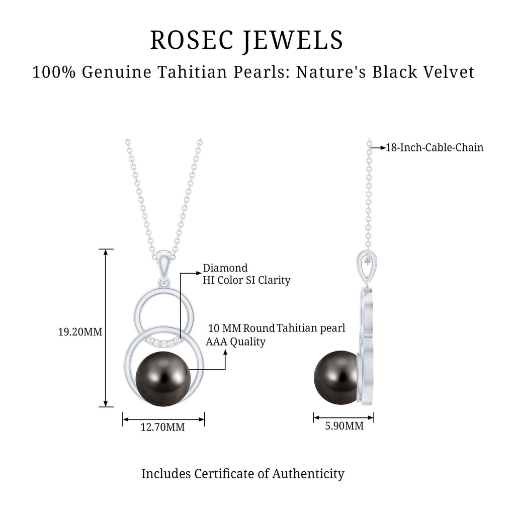 Handpicked Black Pearl Circle Necklace with Diamond