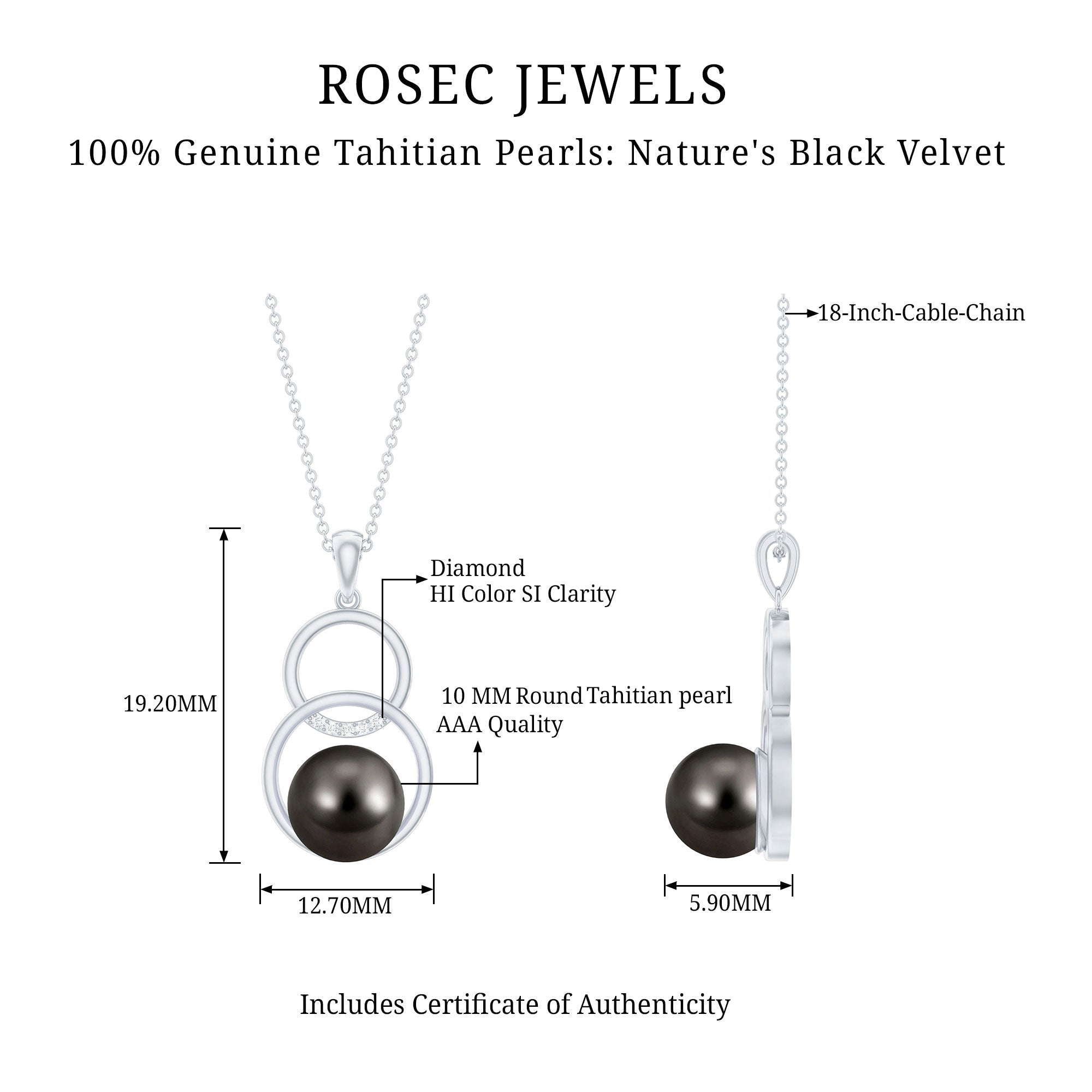 Handpicked Black Pearl Circle Necklace with Diamond