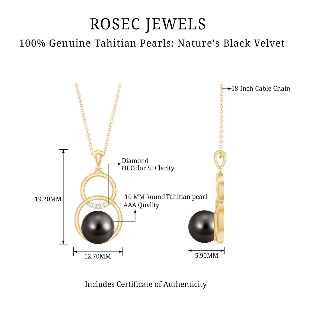 Handpicked Black Pearl Circle Necklace with Diamond