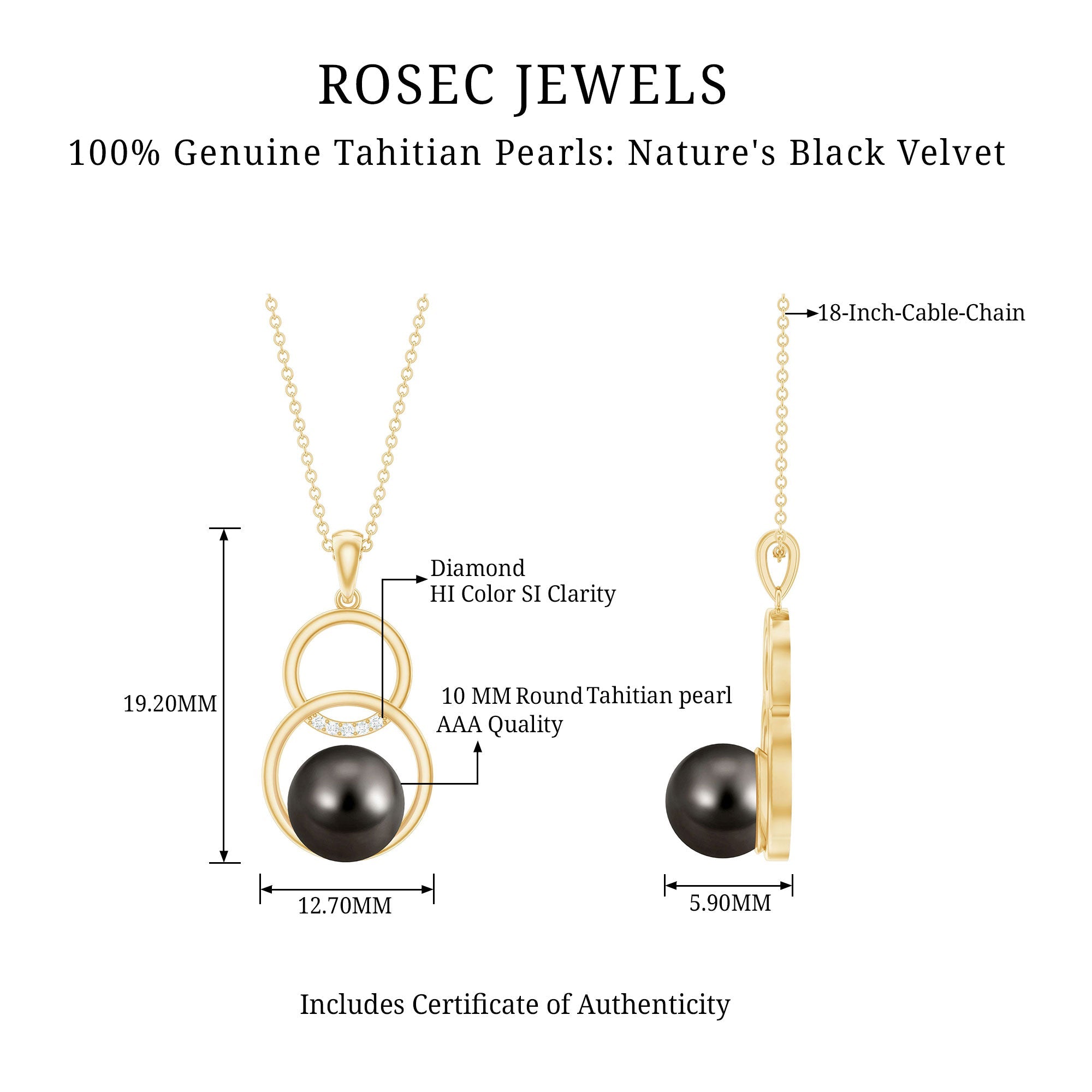 Handpicked Black Pearl Circle Necklace with Diamond