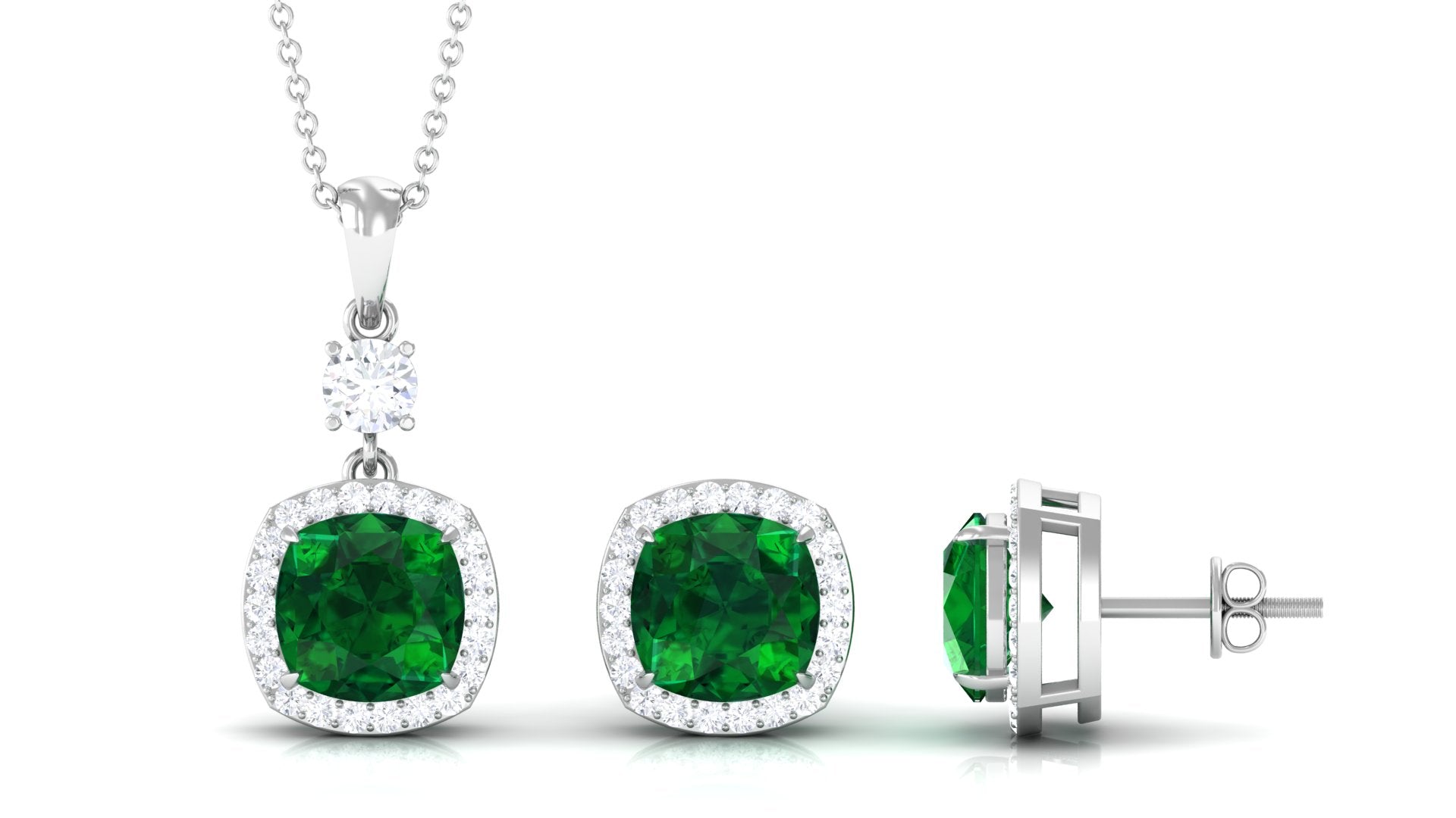 Certified Lab Grown Emerald Bridal Jewelry Set With Moissanite