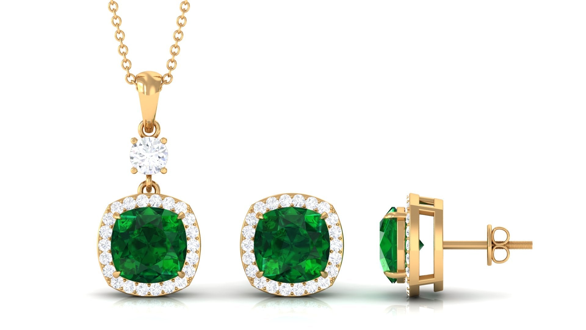Certified Lab Grown Emerald Bridal Jewelry Set With Moissanite