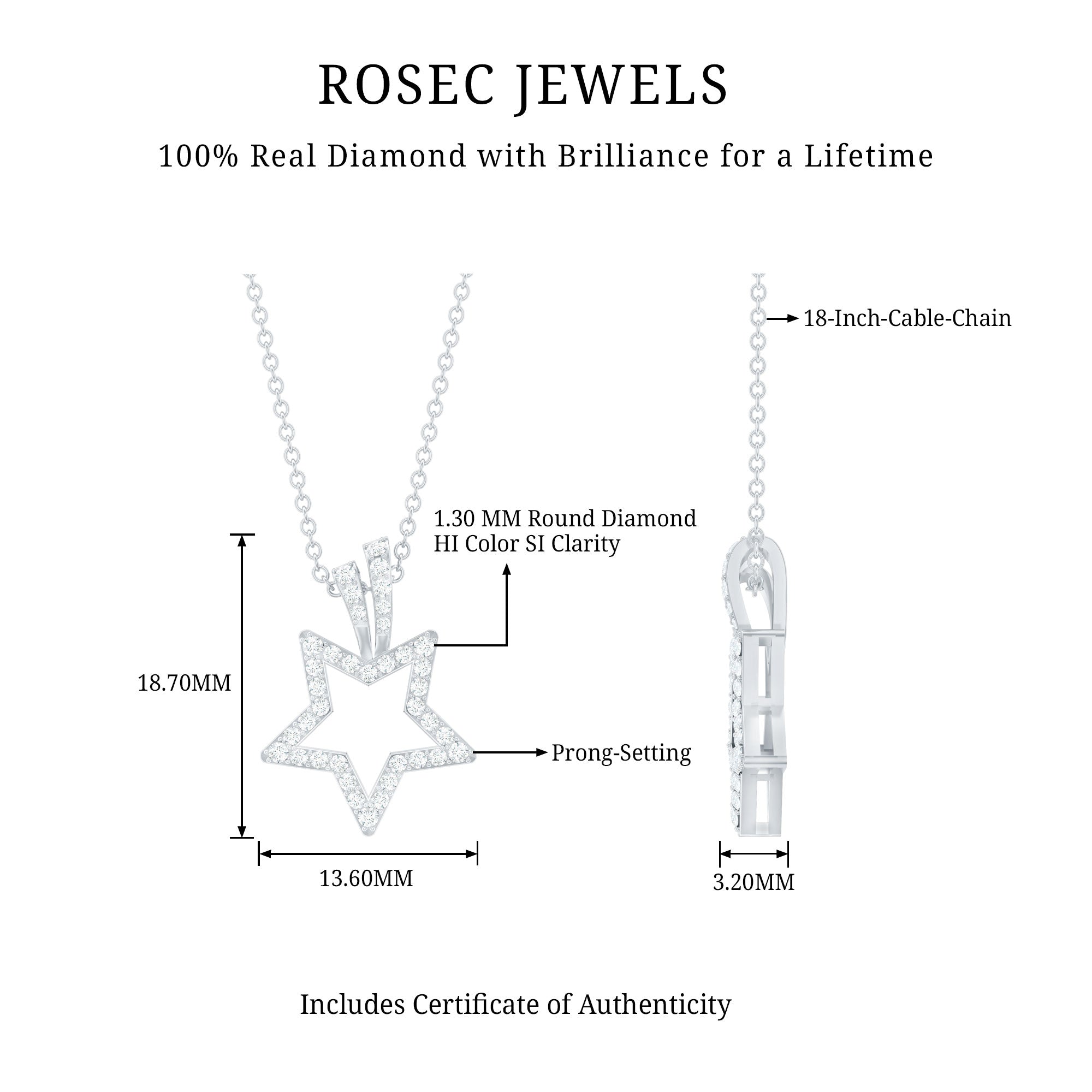 Natural Diamond Star Pendant For Women
