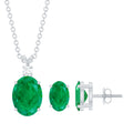 Genuine Emerald Solitaire Pendant and Earrings Set with Moissanite