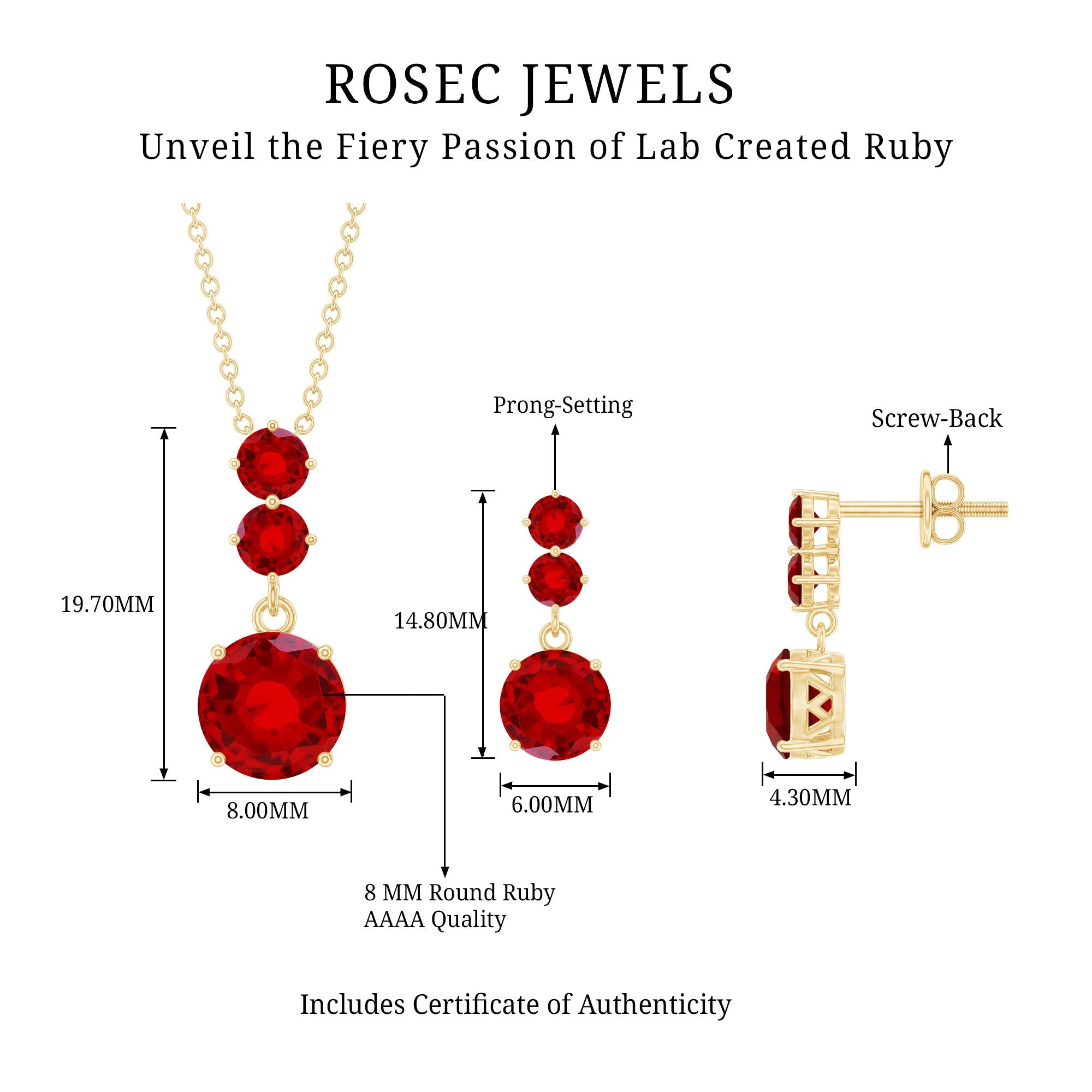 Lab Created Ruby Three Stone Dangle Jewelry Set