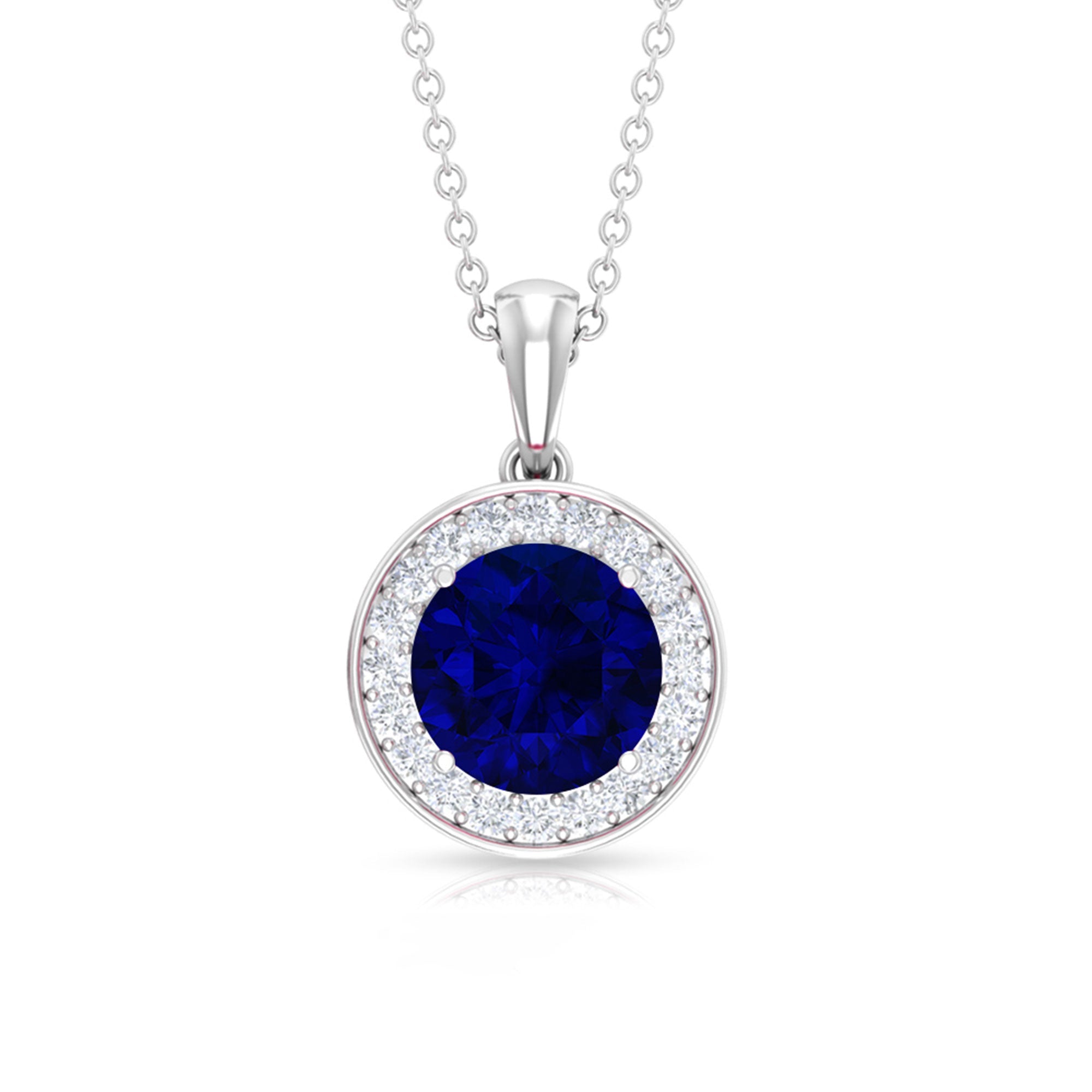 Classic Lab Grown Blue Sapphire And Moissanite Halo Bridal Jewelry Set