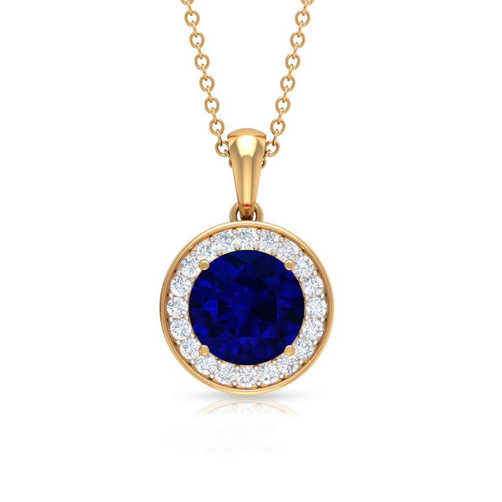 Classic Lab Grown Blue Sapphire And Moissanite Halo Bridal Jewelry Set