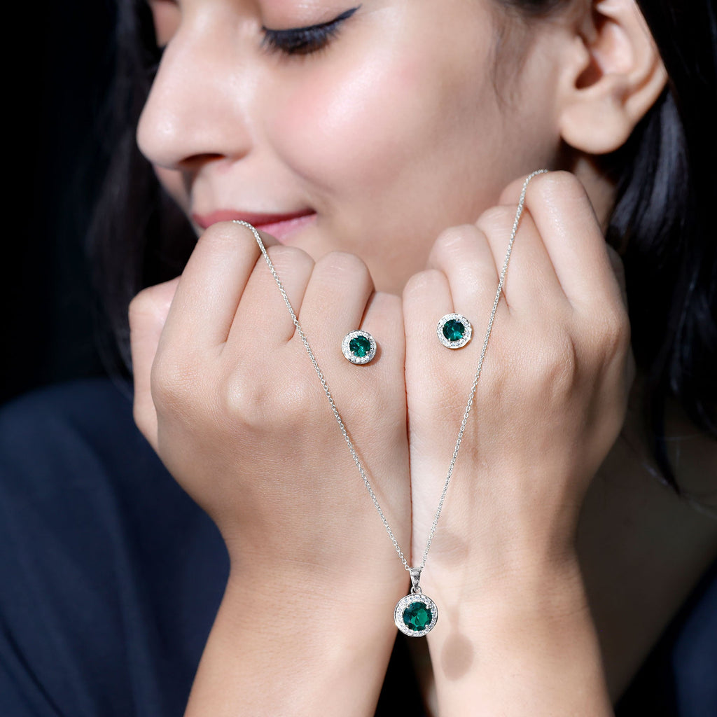 Certified 3.5 Carat Lab Grown Emerald Wedding Necklace and Earrings