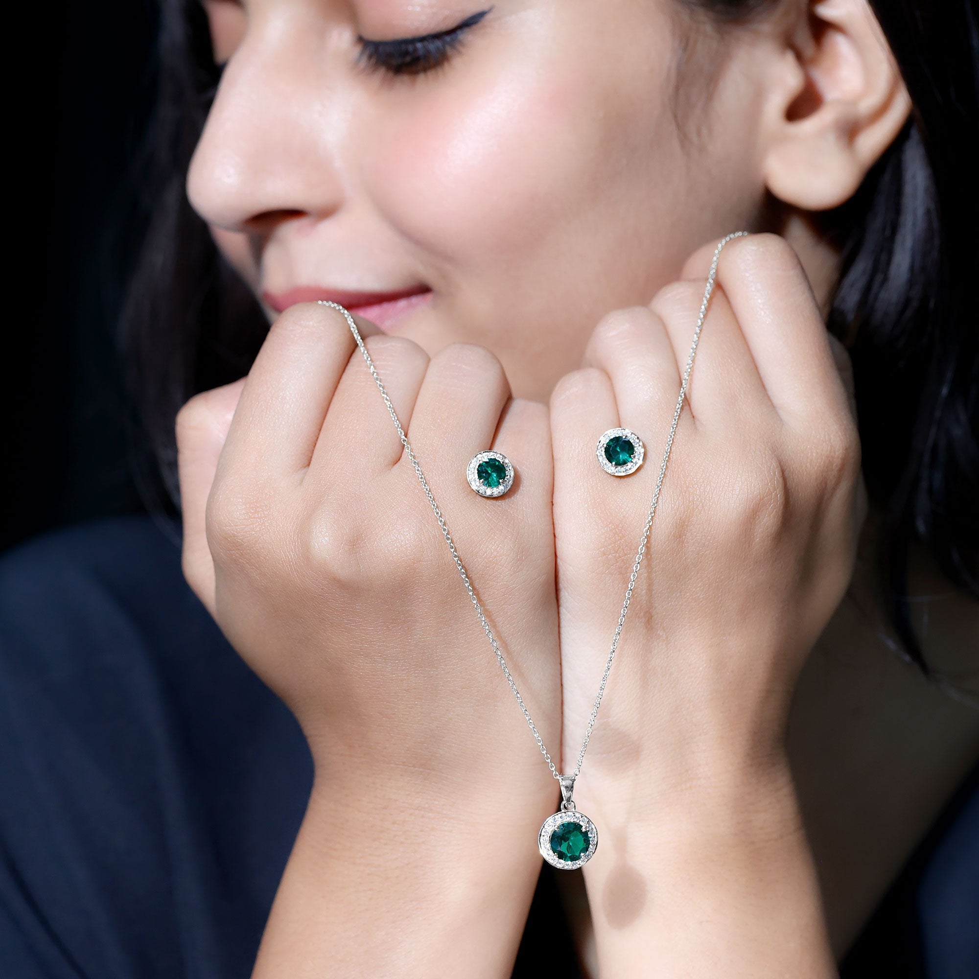 Certified 3.5 Carat Lab Grown Emerald Wedding Necklace and Earrings