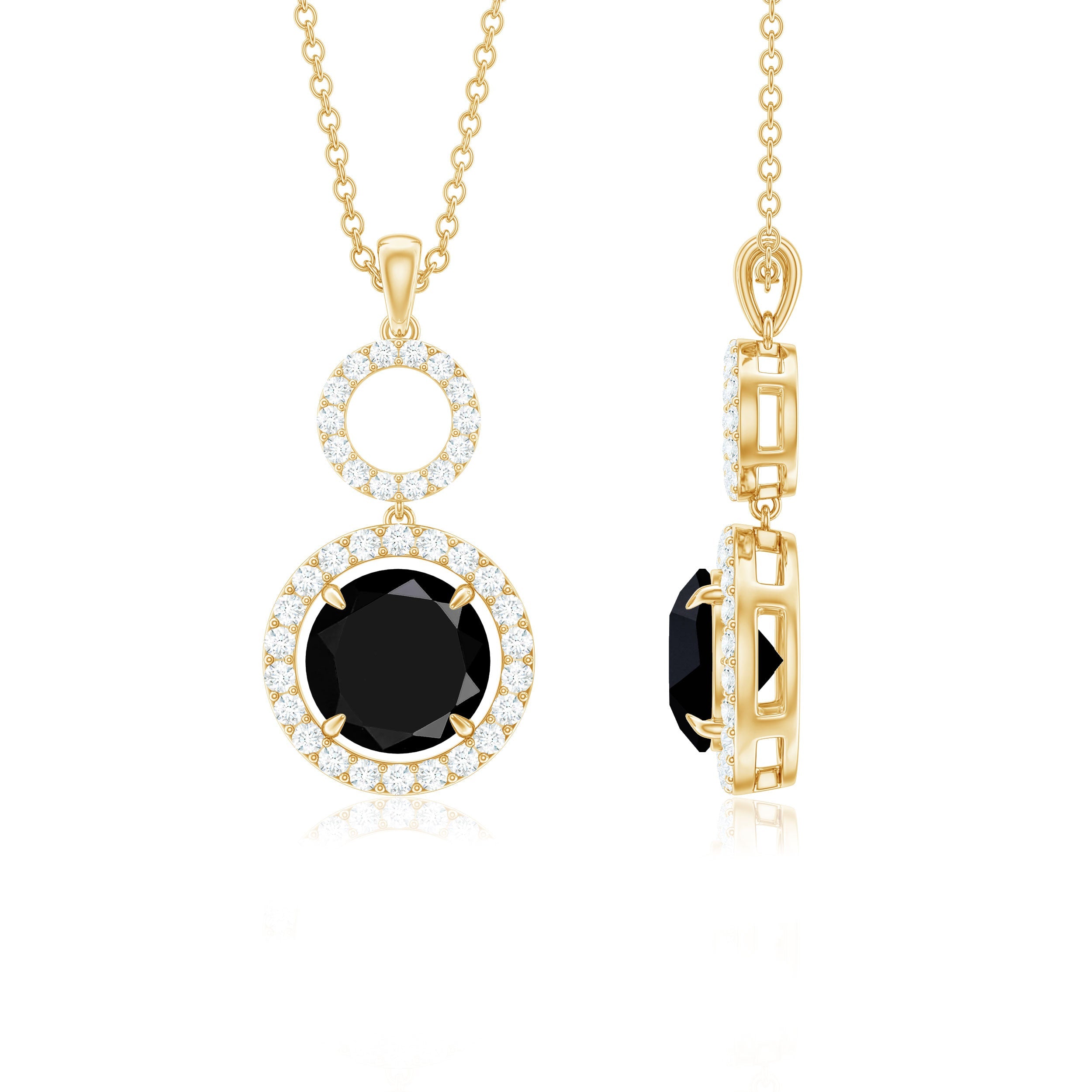 Real 2.6 Carat Black Spinel Drop Pendant Necklace with Diamond