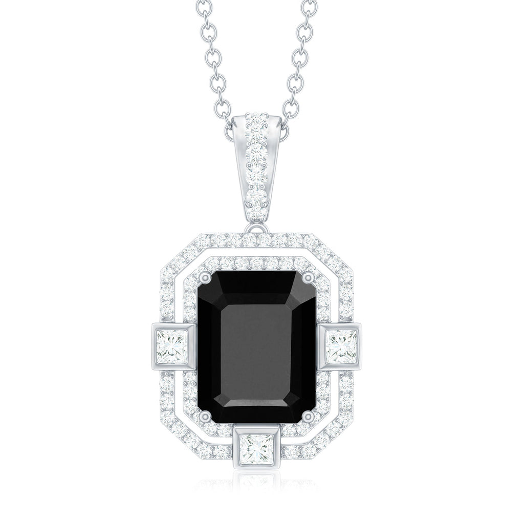 Black Spinel Vintage Inspired Pendant Necklace With Diamond Accent