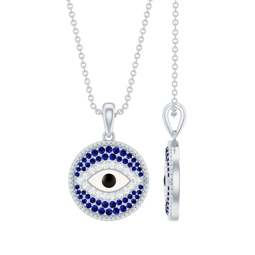 Evil Eye Necklace with Lab Grown Blue Sapphire and Moissanite