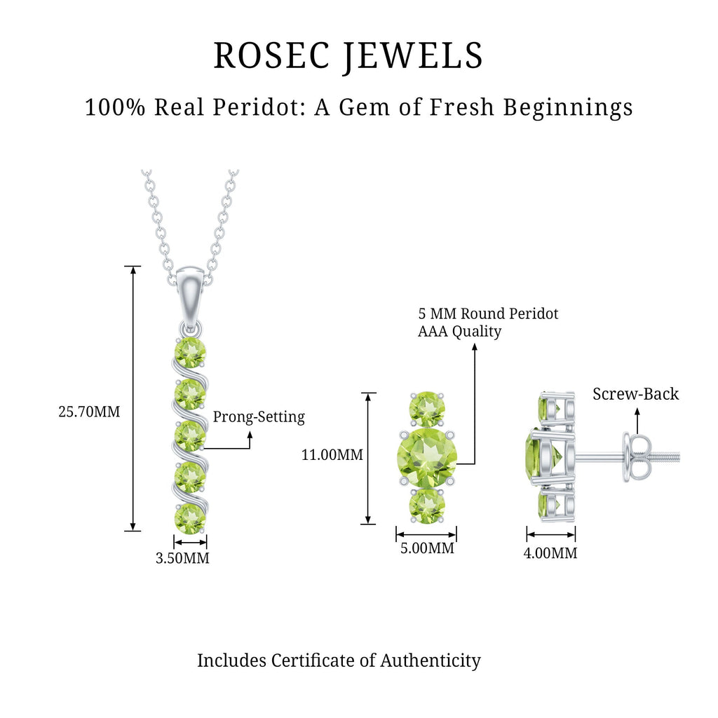 Round Cut Natural Peridot Bar Necklace and Earrings Set