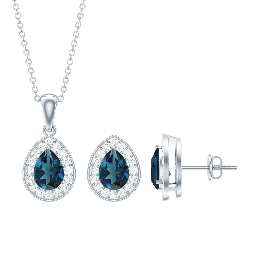 Pear Cut London Blue Topaz and Diamond Classic jewelry Set