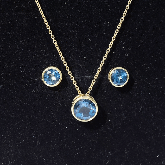 4.7 Carat Round London Blue Topaz Solitaire Jewelry Set in Bezel Setting