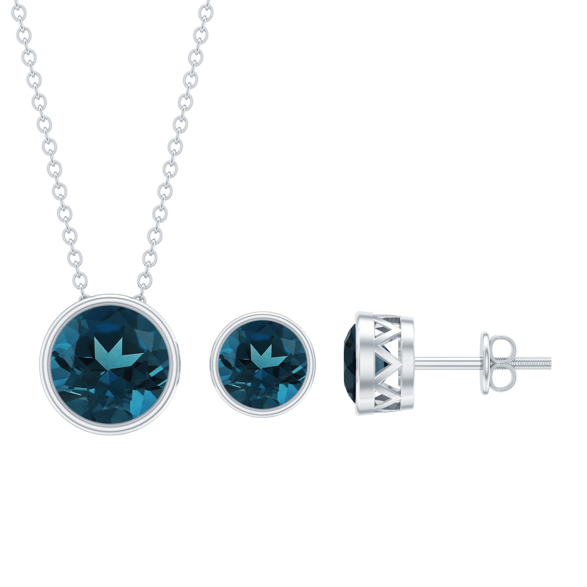 4.7 Carat Round London Blue Topaz Solitaire Jewelry Set in Bezel Setting