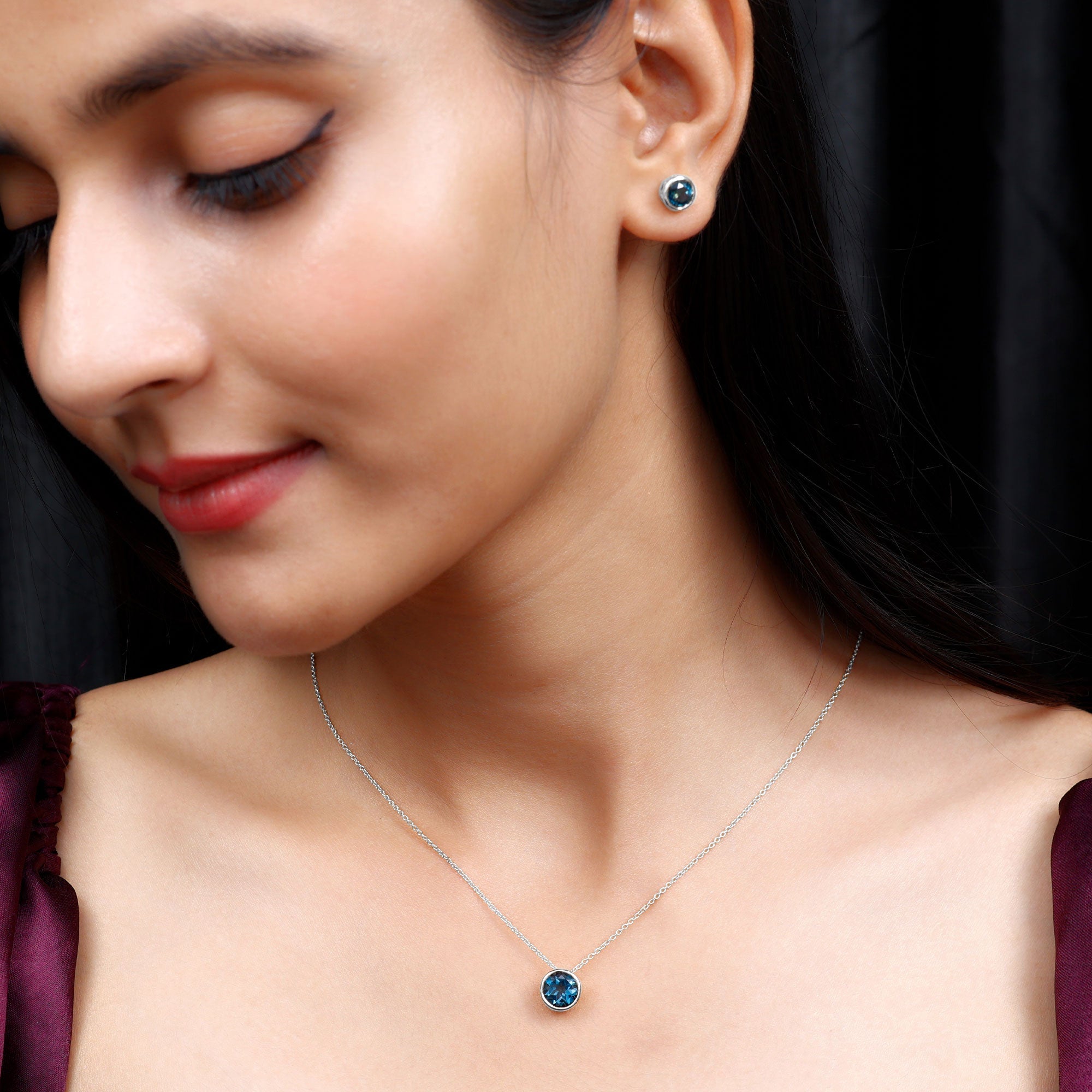 4.7 Carat Round London Blue Topaz Solitaire Jewelry Set in Bezel Setting