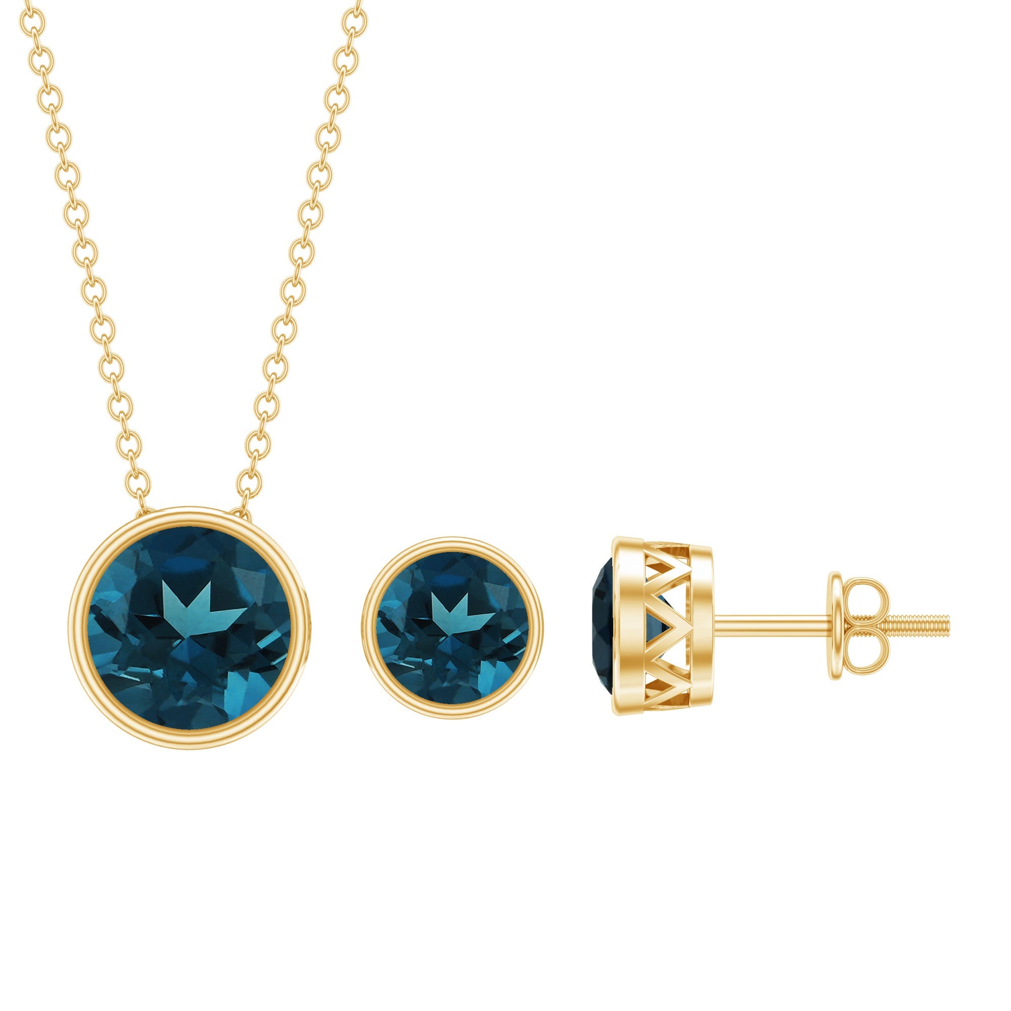 4.7 Carat Round London Blue Topaz Solitaire Jewelry Set in Bezel Setting