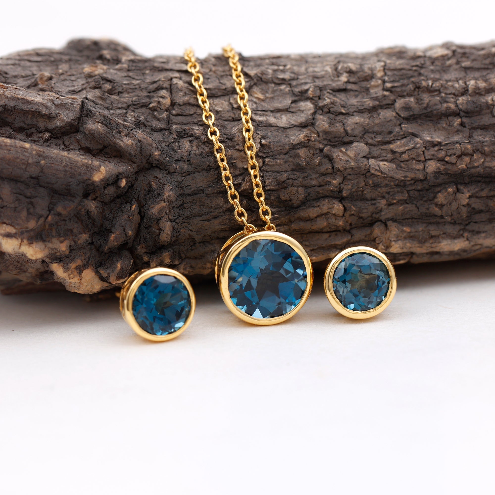 4.7 Carat Round London Blue Topaz Solitaire Jewelry Set in Bezel Setting