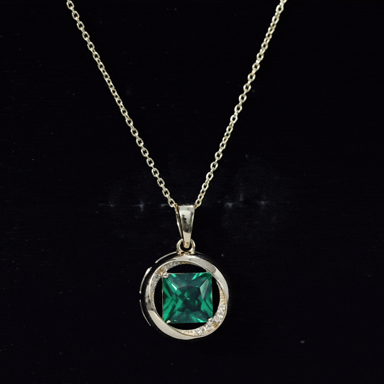 Created Emerald Solitaire Pendant Necklace with Diamond