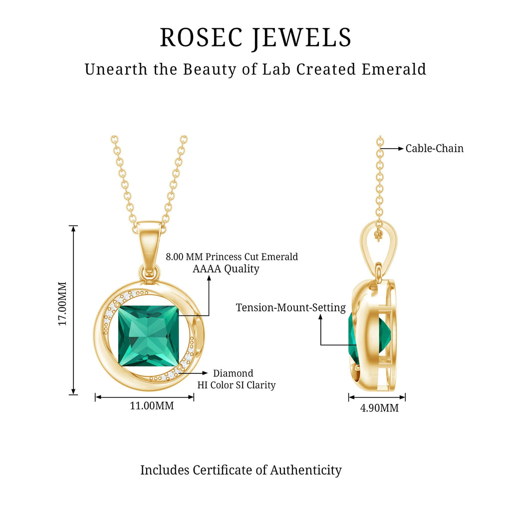 Created Emerald Solitaire Pendant Necklace with Diamond