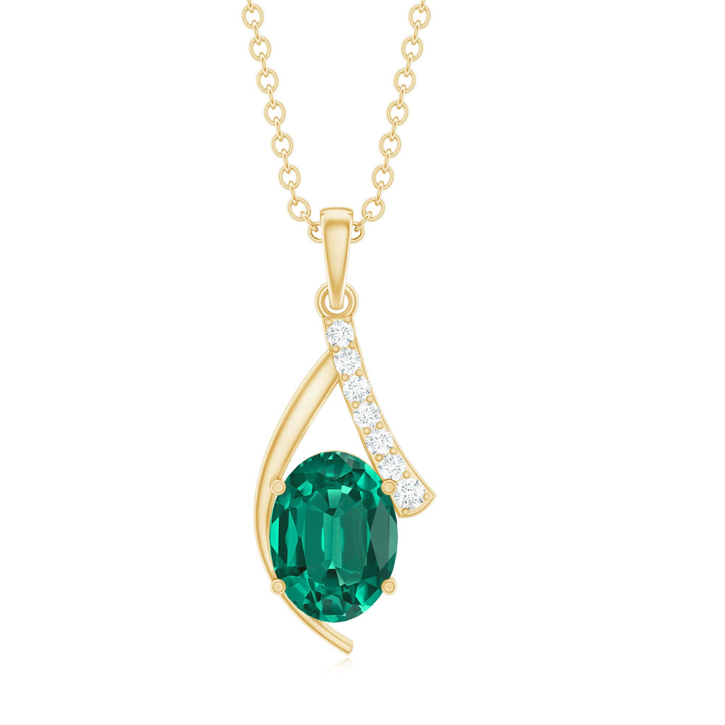 Certified Lab Grown Emerald Pendant Necklace with Diamond Accent