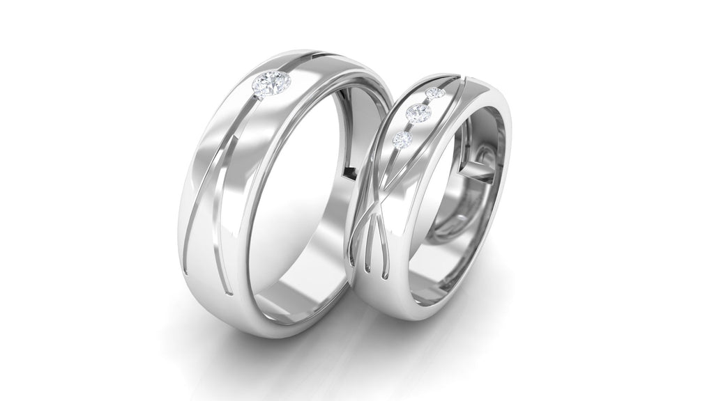 Designer Diamond Couple Band Ring in Flush Setting