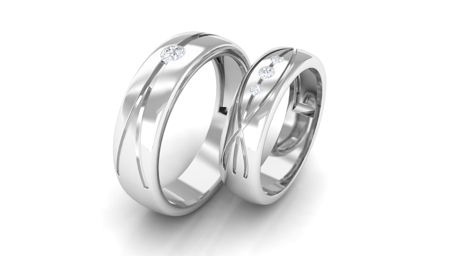 Designer Diamond Couple Band Ring in Flush Setting