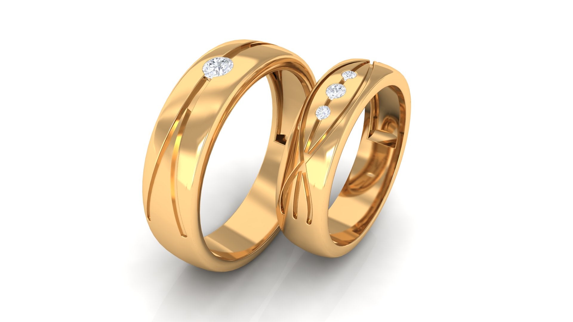 Designer Diamond Couple Band Ring in Flush Setting