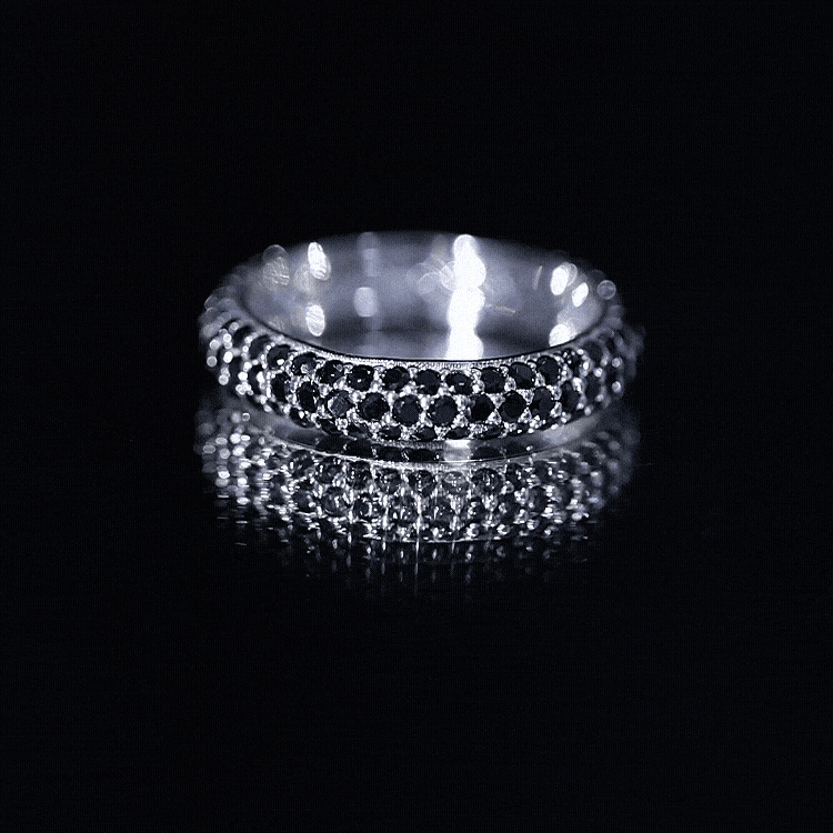 2 CT Lab Created Black Diamond Three Row Full Eternity Ring