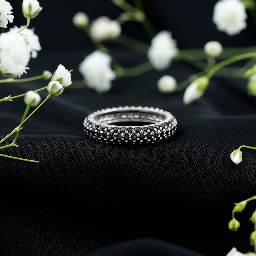 2 CT Lab Created Black Diamond Three Row Full Eternity Ring