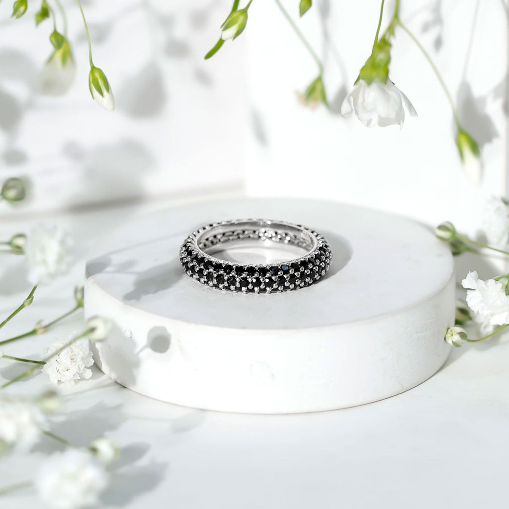 2 CT Lab Created Black Diamond Three Row Full Eternity Ring