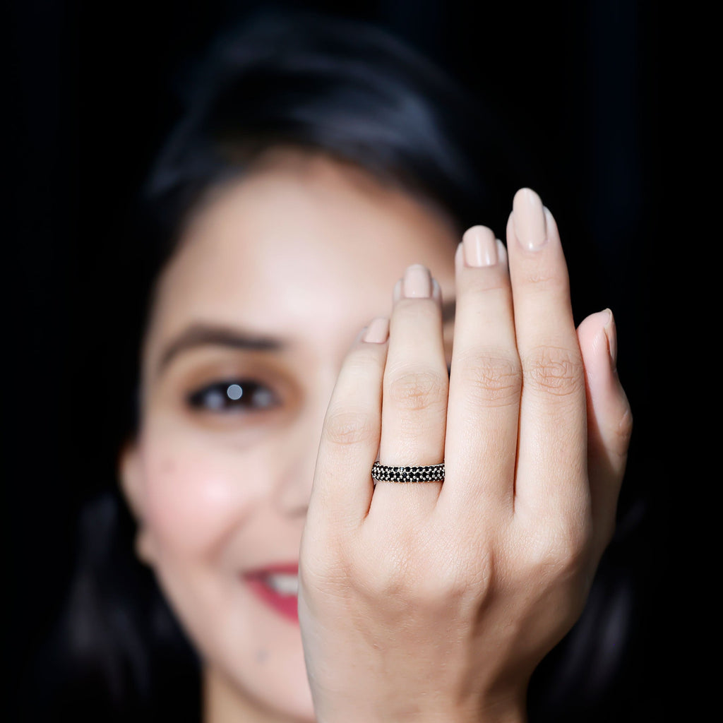2 CT Lab Created Black Diamond Three Row Full Eternity Ring
