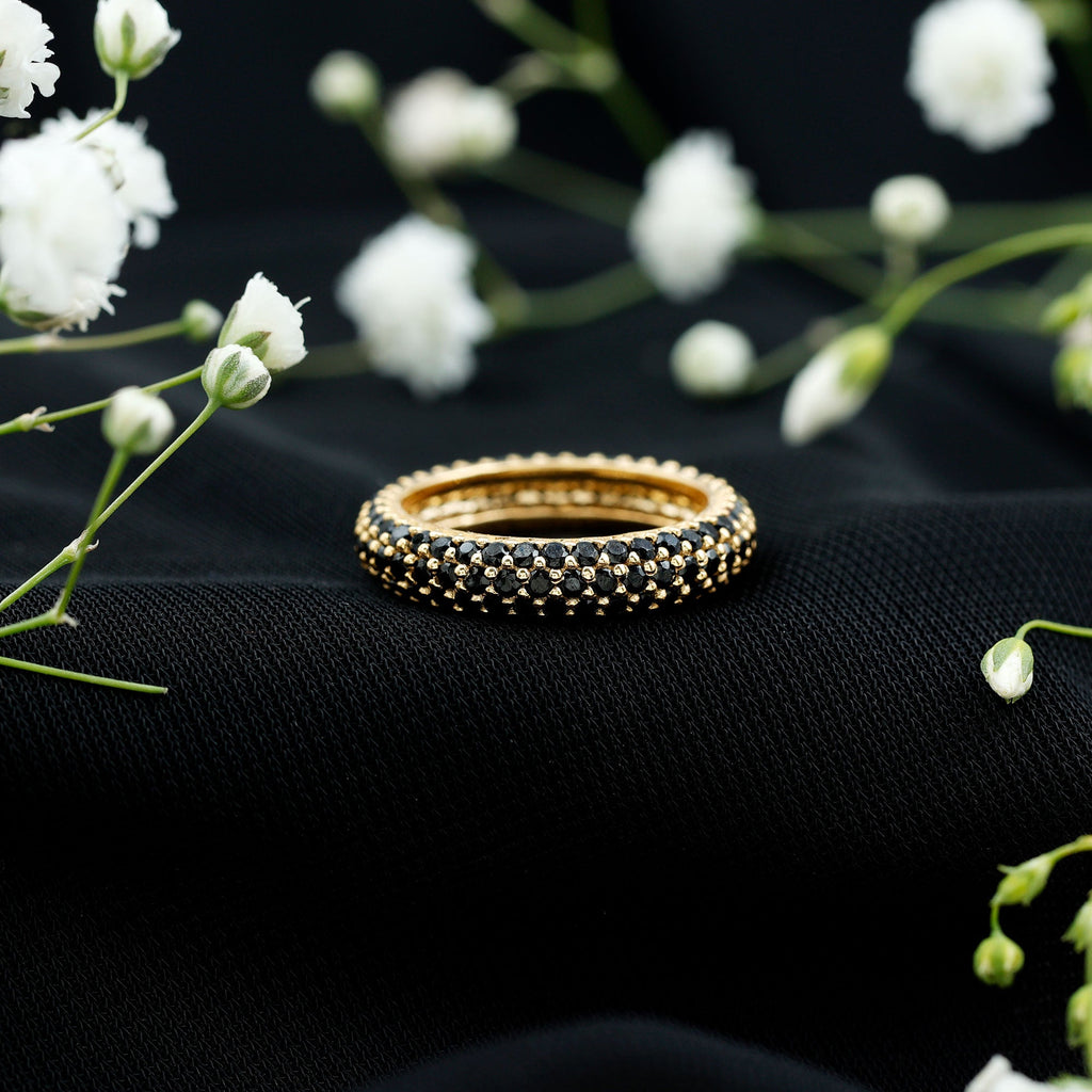 2 CT Lab Created Black Diamond Three Row Full Eternity Ring